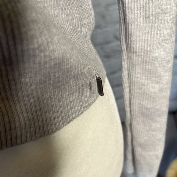 ribbed button down crop stretchy long sleeved top crew grey small - Picture 2 of 7